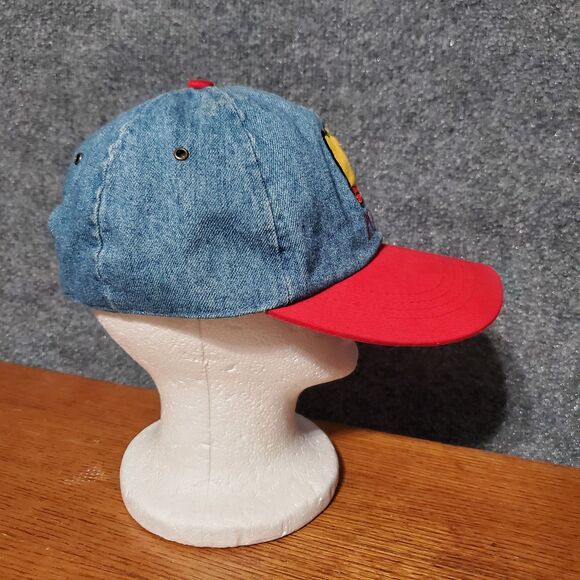 VTG Winnie The Pooh Denim Hat Adult Red Bill Disney POOH Spell Out Y2K 90s Cap - Picture 5 of 10